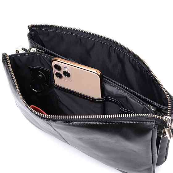 Розкішний жіночий клатч із натуральної шкіри GRANDE PELLE 11657 Чорний Київ