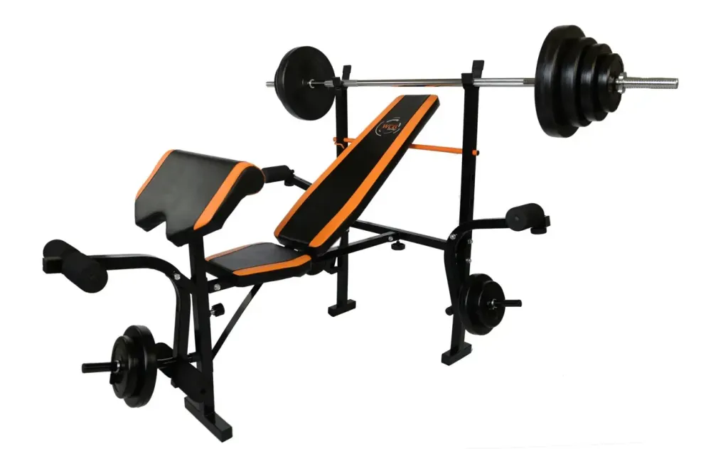 Лавка для жиму з тренажерами + 4 грифа + блінами 112 кг Гантелі, гирі, штанги та диски комплект Київ - фото 6