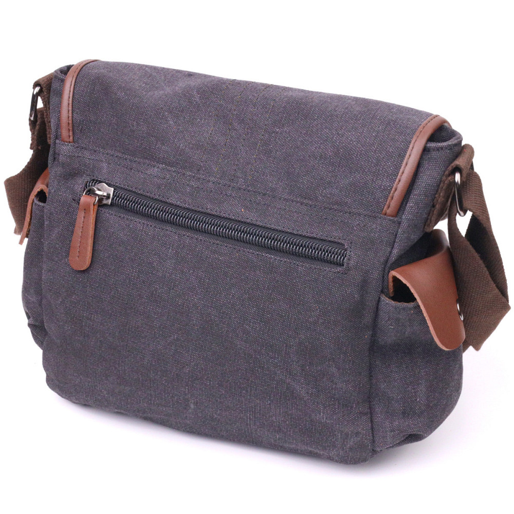 Горизонтальна чоловіча сумка з клапаном текстильна 21247 Vintage Чорна Київ - фото 9