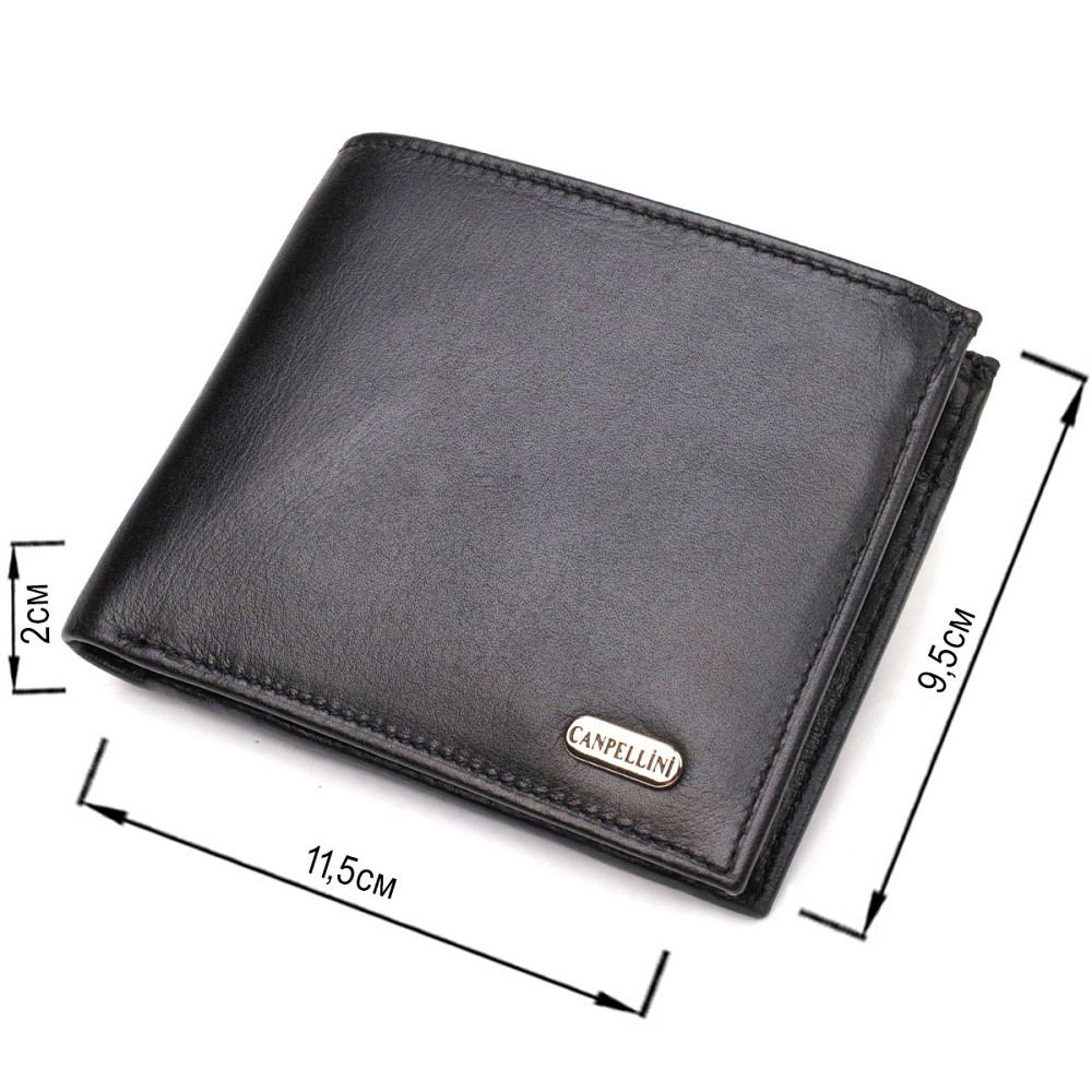 Удобное горизонтальное мужское портмоне из натуральной гладкой кожи CANPELLINI 21779 Черное Киев - изображение 8