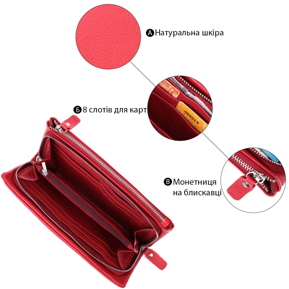 Кошелек-клатч для женщин с двумя молниями Красный (ST Leather) Киев - изображение 8