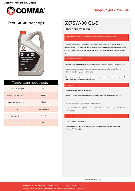 Трансмиссионное масло Comma Gear Oil SX 75W-90 GL5 1л Львов - изображение 2