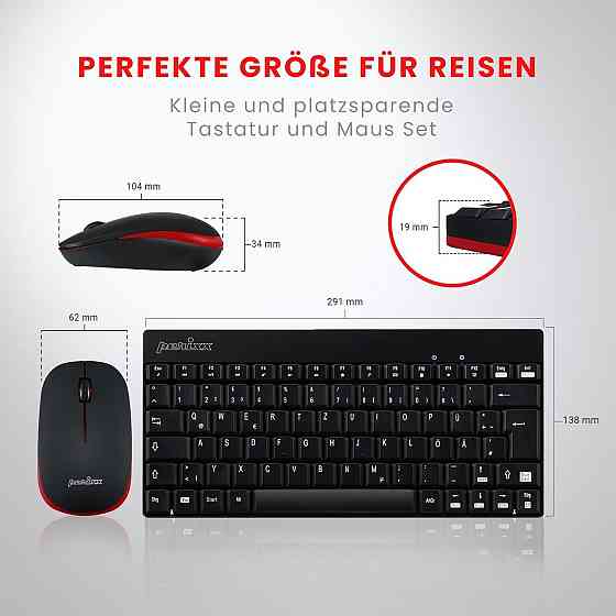 Набір клавіатура та миша Perixx Periduo-712/804 чорний бездротовий 2.4GHz QWERTZ nano-ресивер 1000 DPI міні Київ