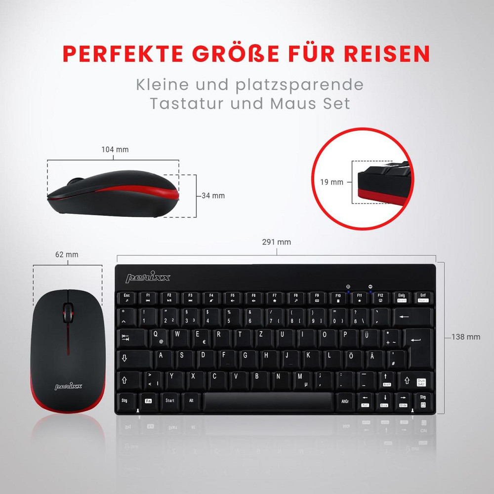 Набор клавиатура и мышь Perixx Periduo-712/804 черный беспроводной 2.4GHz QWERTZ nano‑ресивер 1000 DPI мини Киев - изображение 5