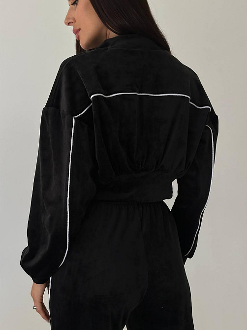 Стильний жіночий велюровий м'який костюм-двійка велюр плюш Чорний, 44/46 Одеса - фото 2