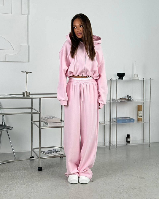 Женский стильный повседневный костюм двойка трехнить петля Розовый, 46/48 Одесса - изображение 1