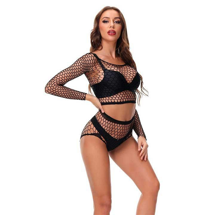 Сексі комплект з топом і трусиками в сітку - Чорний - S/М - Еротична білизна Вінниця - фото 5