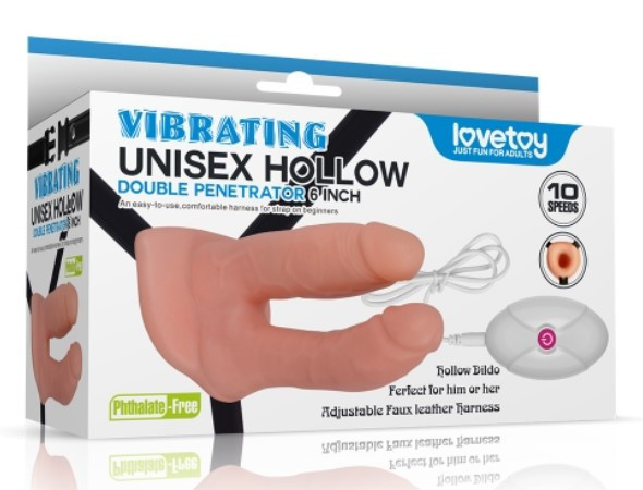 Страпон для подвійного проникнення - Vibrating Unisex Hollow Double Penetration 6" Sex Aura Київ - фото 2