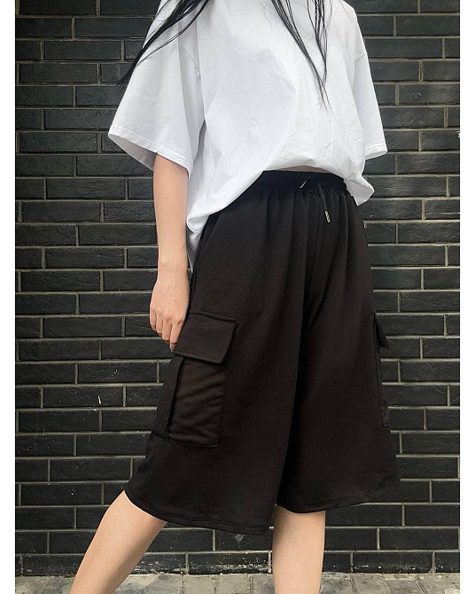 Жіночі повсякденні оверсайз шорти карго-бермуди двонитка Чорний Одеса - фото 7