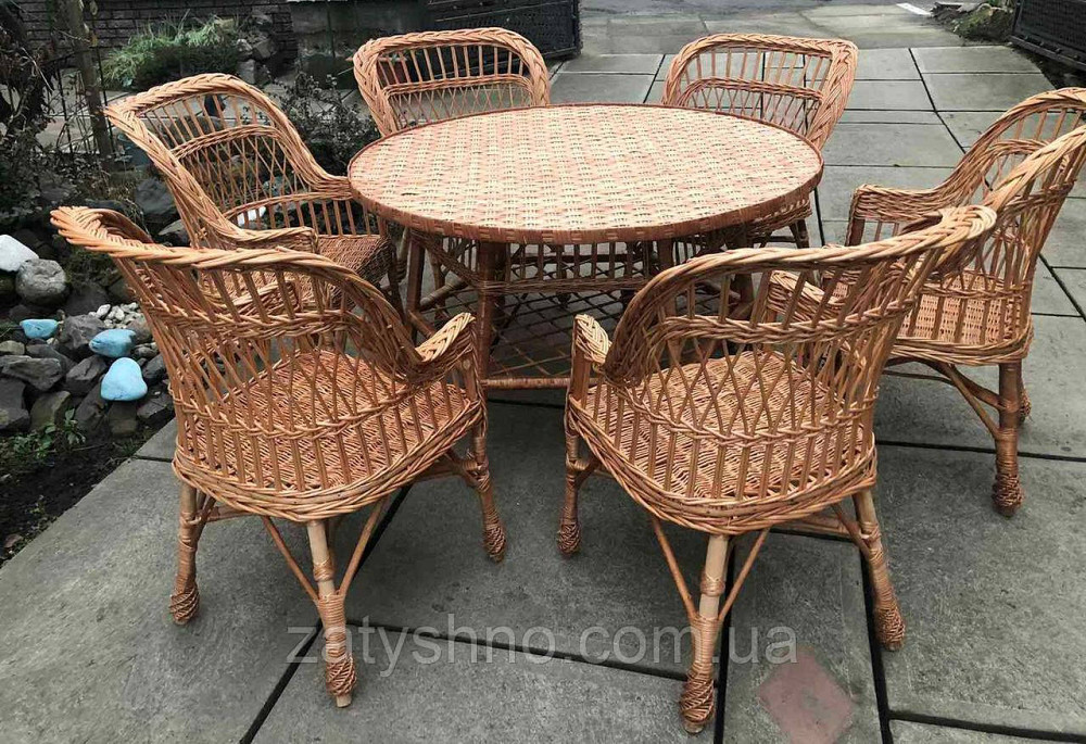 Плетені меблі на 6 персон | Меблі з лози з круглим столом | меблі з лози з великим столом Київ - фото 5