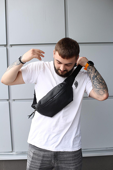 Бананка із натуральної шкіри, шкіряна сумка на пояс SKILL Taller (Чорна) Суми - фото 5