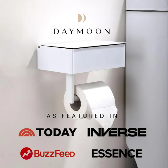Держатель туалетной бумаги с полкой и контейнером Day Moon Designs 13х20.5 см белый из нержавеющей стали настенный Киев