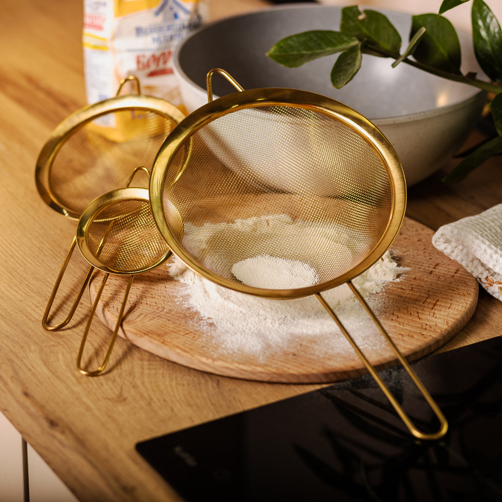 Zhongjing Набір ситечок 3 штуки для чаю, круп і борошна 8,14 і 20 см з нержавіючої сталі Золоти Киев - изображение 7