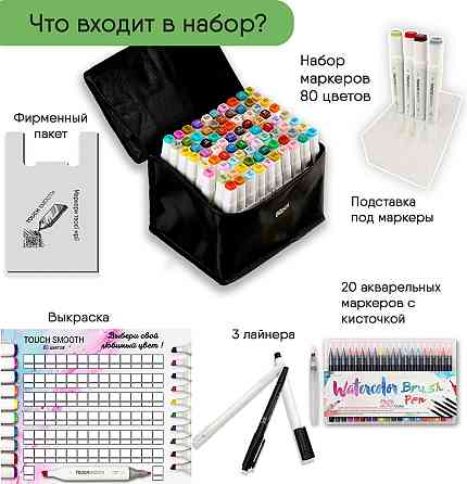 Набір двосторонніх маркерів Touch Smooth на спиртовій основі 80 шт + 20 шт маркерів для скетчинга з пензликом Кам'янець-Подільський