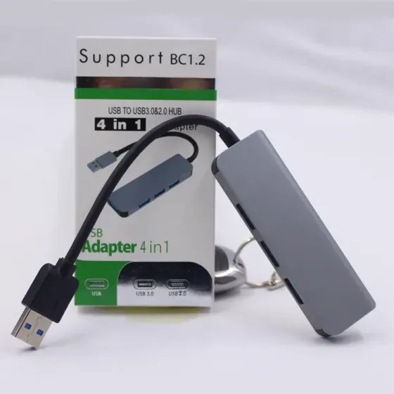 Peripls USB 3.0 хаб 4-в-1 + 4-портовий адаптер для ноутбуків та ПК з підтримкою BC1.2, високошвидкіс Київ