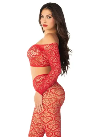 Комплект Leg Avenue Off The Shoulder Top and Footless Tights One Size, Red Львів