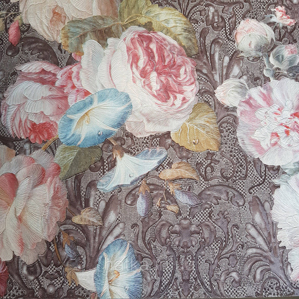 Шпалери метрові вінілові на флізелін Yuanlong Samsara квіти троянди, півонії бордовий, червоний, синій на Київ - фото 1