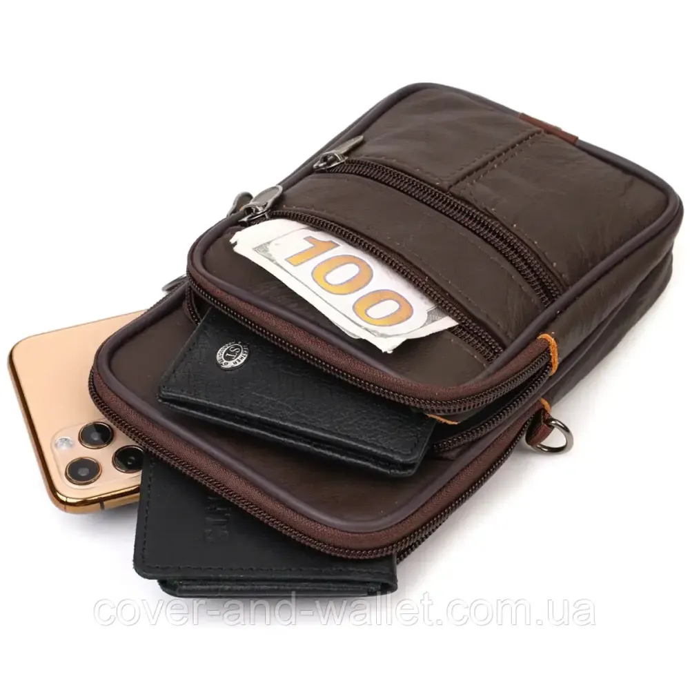 Вертикальная поясная сумка для мужчин из натуральной кожи Leather Collection Киев - изображение 5