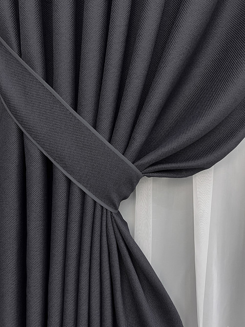 Комплект готовых штор VR-Textil Лен-блэкаут Лен Мешковина № 1161ш Графитовый 200х270см 2 шт (32-416) Киев - изображение 5