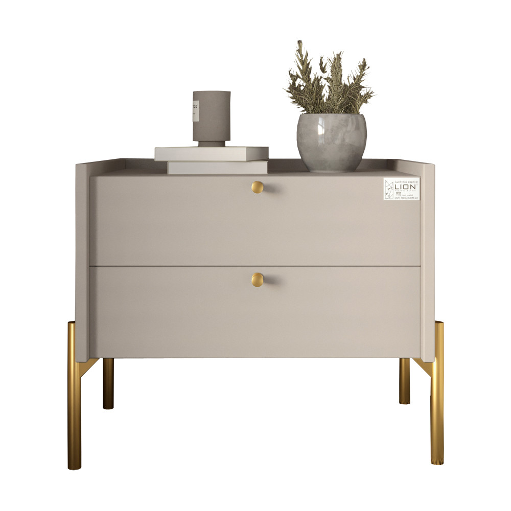 Тумба приліжкова LION Wood з двома шухлядами Кашемір (золоті ножки) (LION-041355) ТОП Дніпро - фото 2