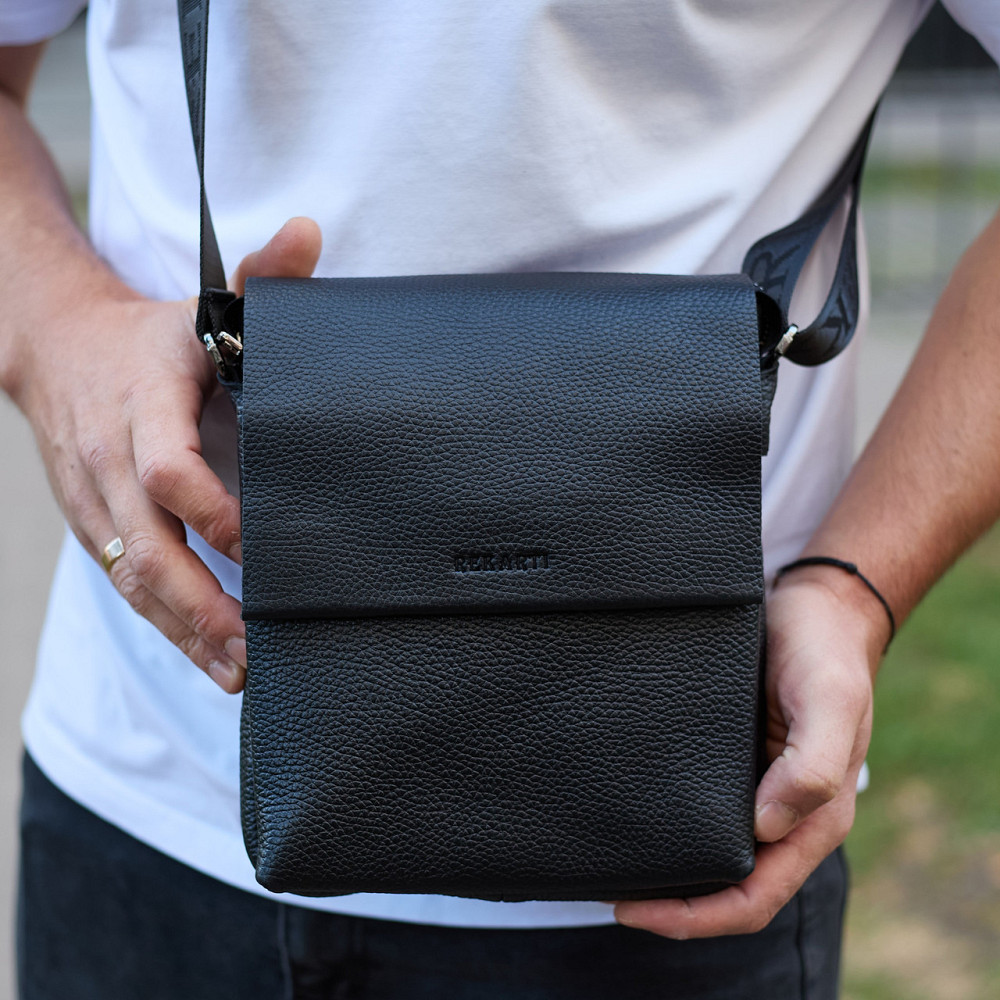 Кожаный мессенджер для мужчины 23х19х7, борсетка через одно плечо, сумка для документов, черная Киев - изображение 1