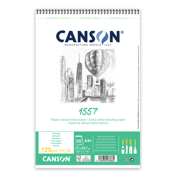 Альбом для ескізів на спіралі 1557 А4 (21х29,7см) 120г/м2 50л білий колір Canson Київ