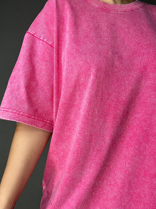 Футболка жіноча A-N 48020 базова оверсайз подовжена вільний крій варена тай дай one size, рожевий, one size Київ - фото 16