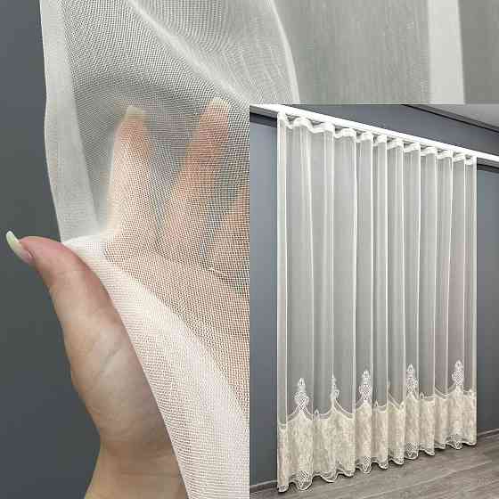 Тюль бамбук с вышивкой и бархатом цвет айвори 1812т Киев