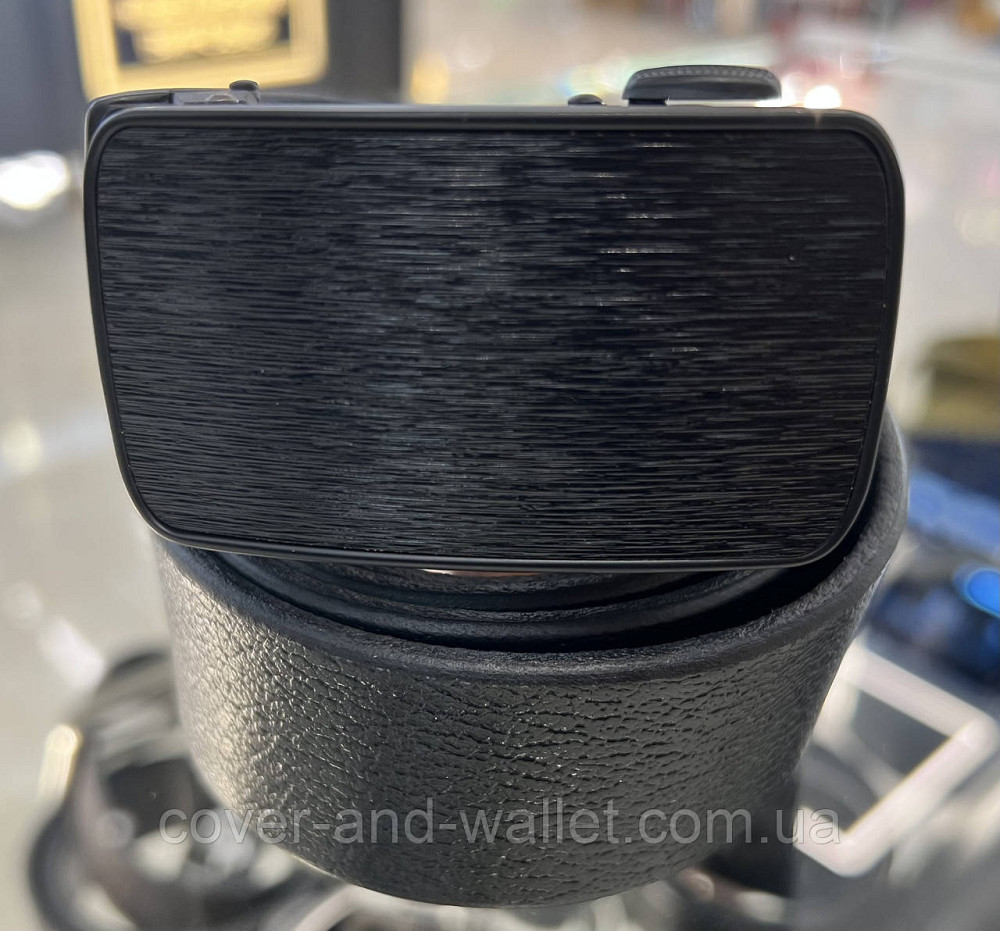 Брючний чоловічий ремінь з натуральної шкіри чорного кольору з пряжкою-автомат 35мм PS Leather Київ - фото 1