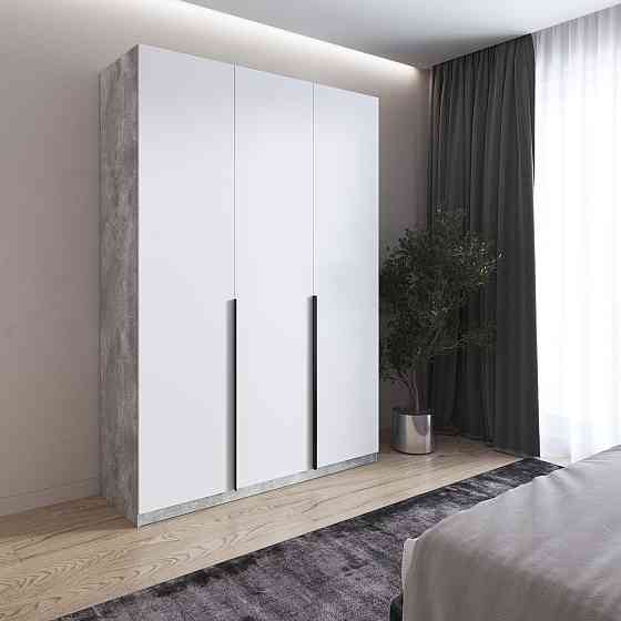 Шкаф для одежды VAYS M-32 Бетон-Белый фасад, 2 штанги и полки, ЛДСП, 150×50×220 см - для спальни, гостиной, прихожей Львов