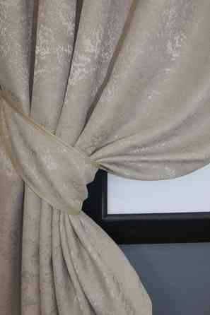 Комплект коротких штор VR-Textil Льон мармур Pavliani № 1177ш Сіро-бежевий 130х170 см 2 шт (35-0070) Київ