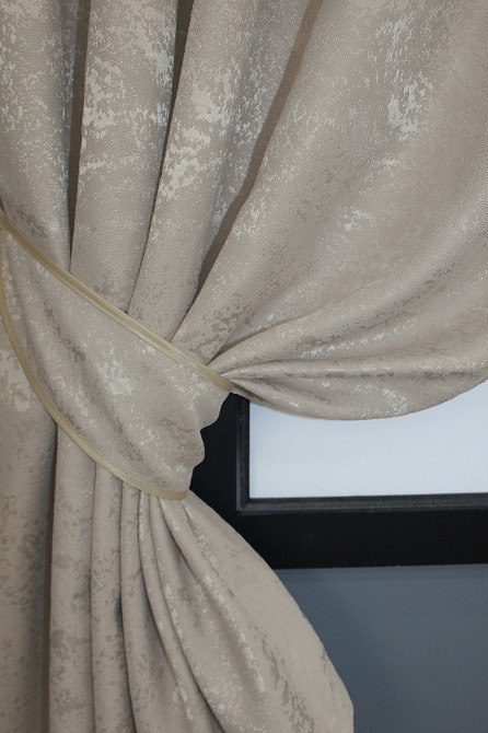 Комплект коротких штор VR-Textil Льон мармур Pavliani № 1177ш Сіро-бежевий 130х170 см 2 шт (35-0070) Київ - фото 4