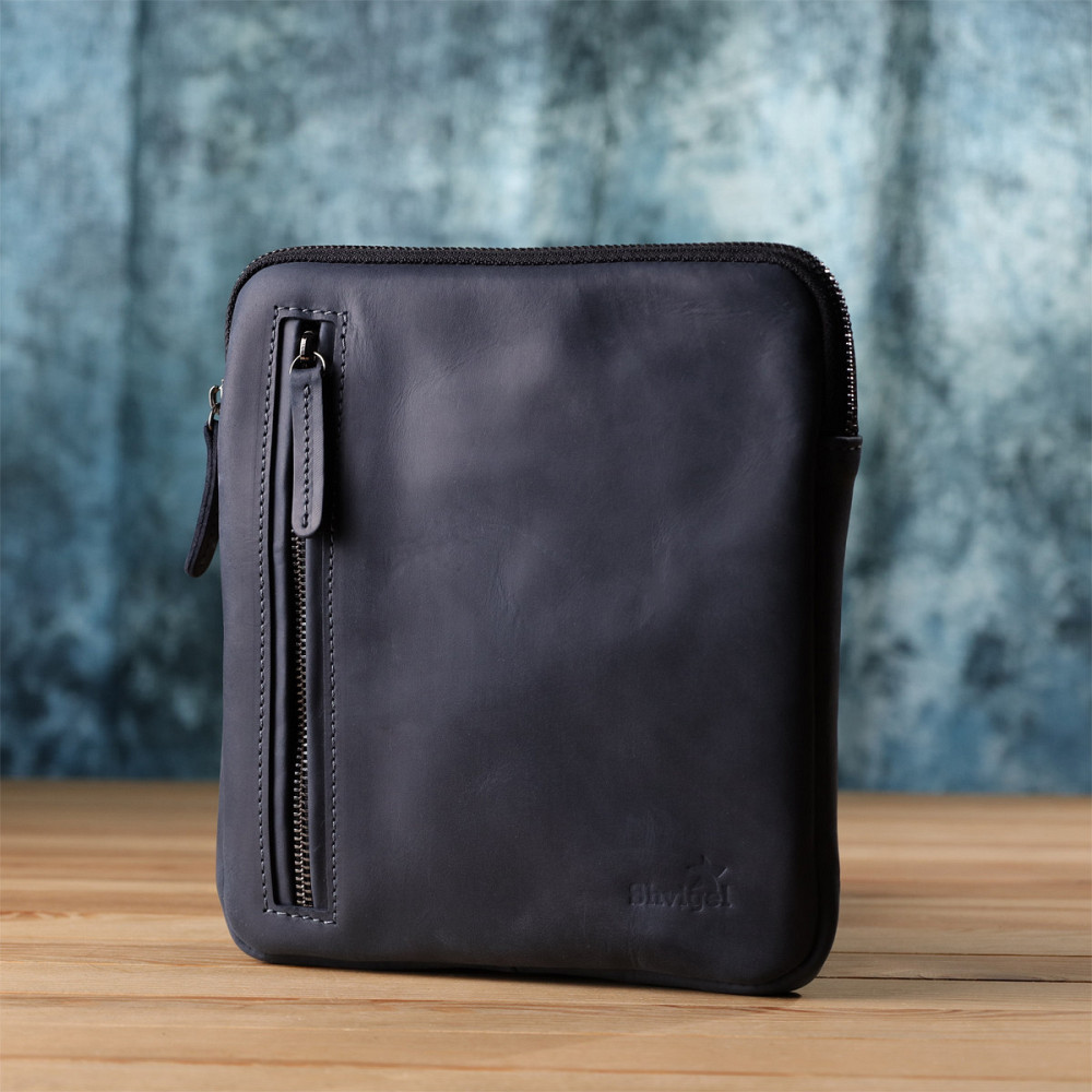 Сумка небольшого размера для мужчин на плечо из натуральной винтажной кожи Shvigel 23148 Синий Киев - изображение 9