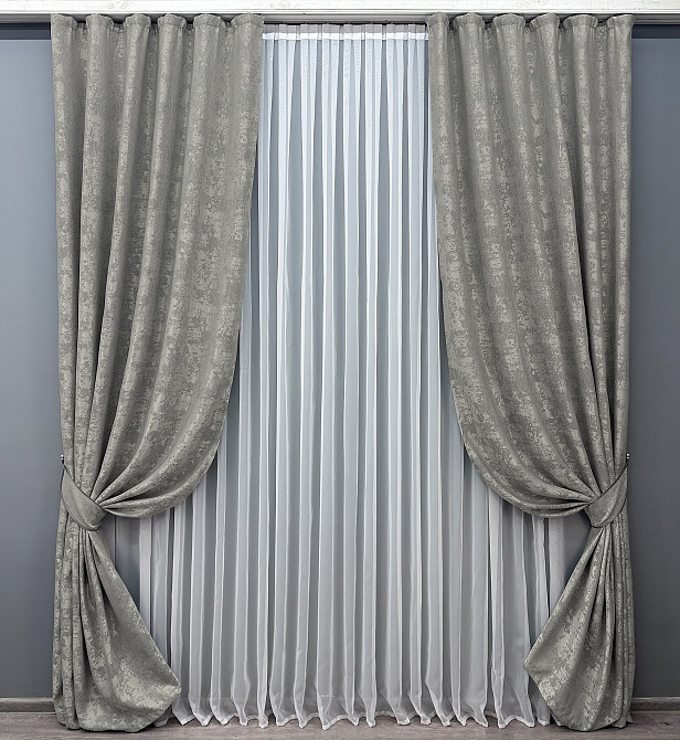 Комплект готовых штор VR-Textil Жаккард Sultan XO №1125ш Серый 100х280 см 2 шт (31-795) Киев - изображение 2