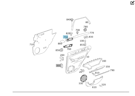 Mercedes-Benz  A1647600861 Внутрішня ручка відкриття задніх правих дверей ML W164 Одеса