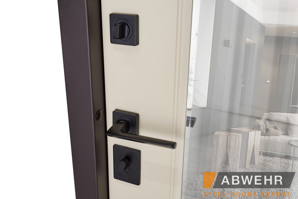 Двери входные, квартирные ABWEHR. Модель 549/544 MIRA Цвет Смоки софт / Белый супермат / Зеркало 960 Киев - изображение 6