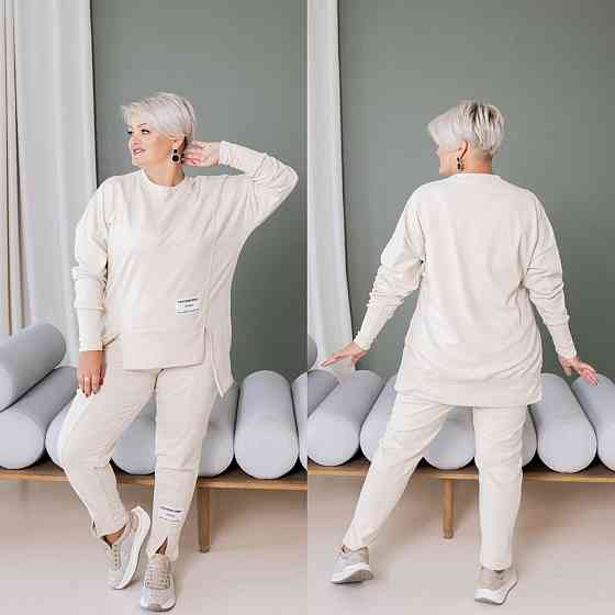 Жіночий теплий прогулянковий костюм, батал пума плюш Бежевий, 60/64 Одеса