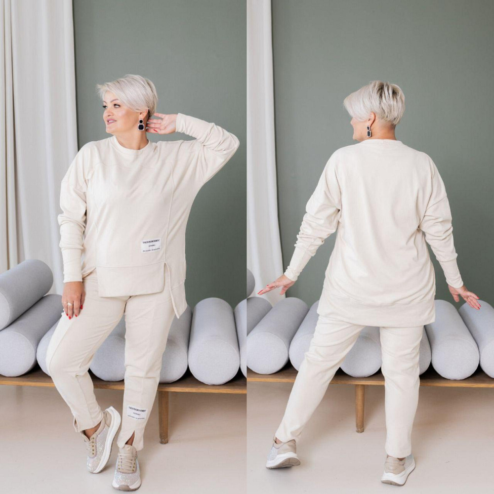 Женский теплый прогулочный костюм двойка батал пума плюш Бежевый, 60/64 Одесса - изображение 1