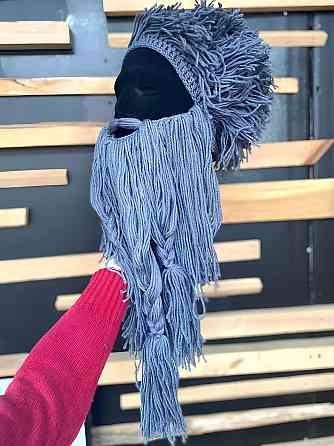 Зимова шапка вікінга RESTEQ сіра з дредами і бородою теплий аксесуар для костюмів і вечірок Київ