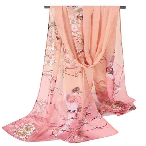 Женский шифоновый шарф с птицами 145 на 48 см разноцветный Киев