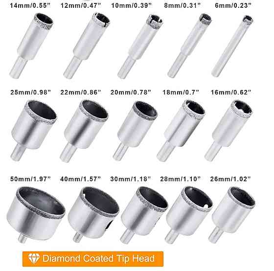 Набор для сверления и резки плитки/стекла: алмазные коронки + направляющий кондуктор + ручка-стеклорез (маркер-резак) (805549667) Киев