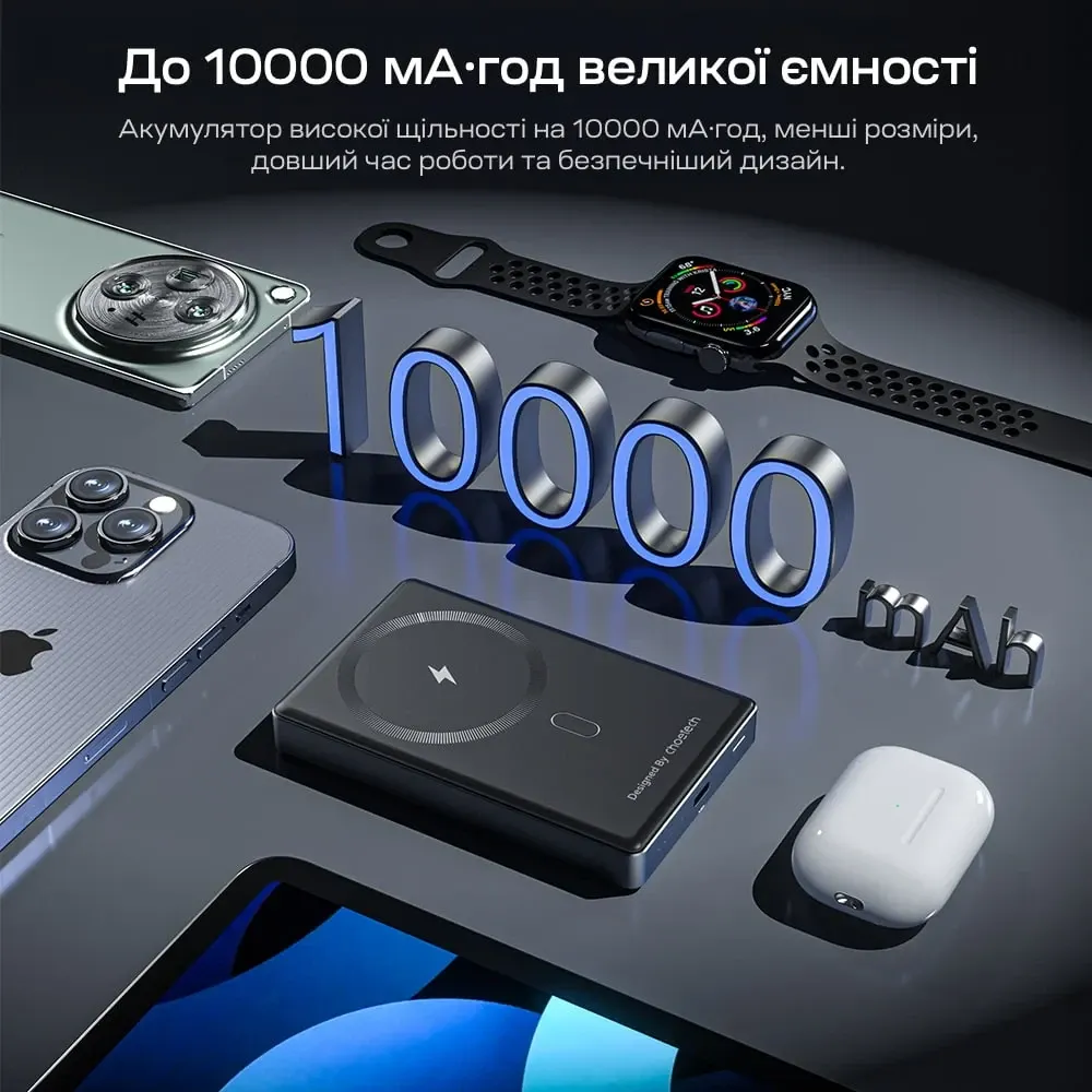 Повербанк 10000mAh Choetech B739 Black QC3.0 PD3.0 бездротова магнітна зарядка (43-00151) Київ - фото 16