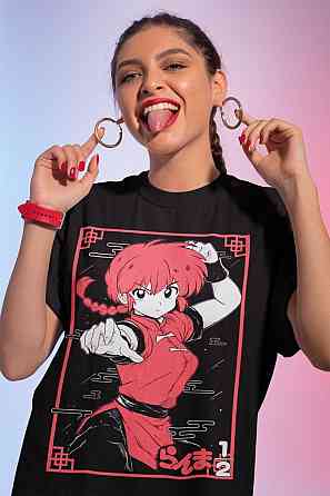 Футболка для хлопчика з аніме принтом Ранма Схампоо Румікотакахасх Вбр оверсайз (зріст від 165 до 180) Чорний AnimeJ0062m Дніпро