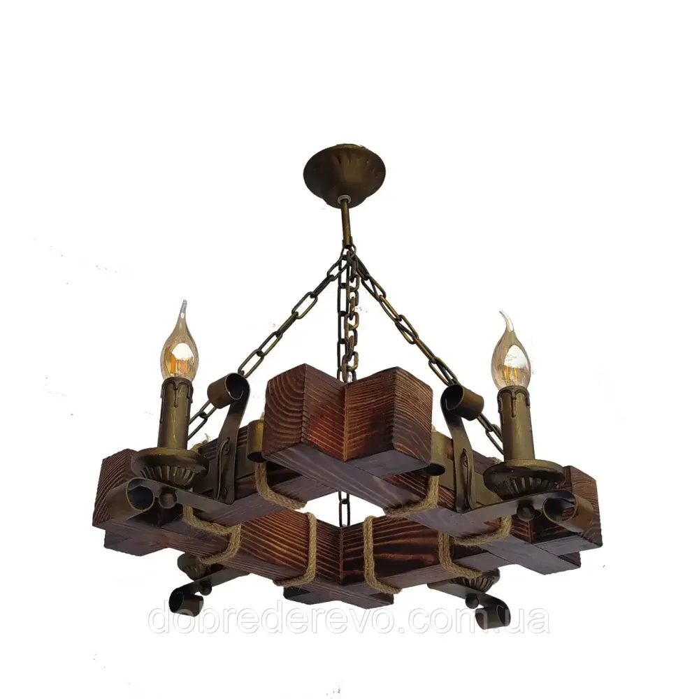 Люстра дерев'яна "Квадрат", 4 свічки Вижниця - фото 1