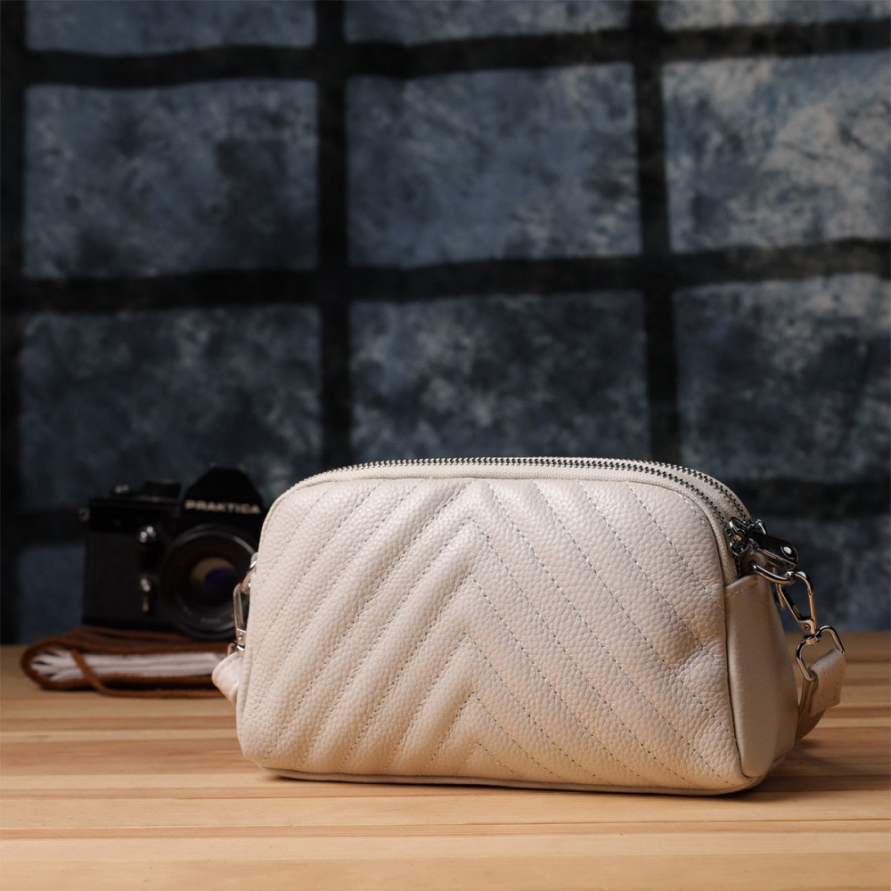 Модна сумка прошита трикутниками з натуральної шкіри Vintage 22910 Білий Київ - фото 9