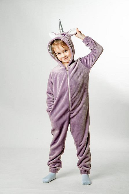 Дитяча піжама-кигурумі дитяча та підліткова,Єдиноріг лілова піжама — комбінезон домашній на блискавці топ Київ - фото 3