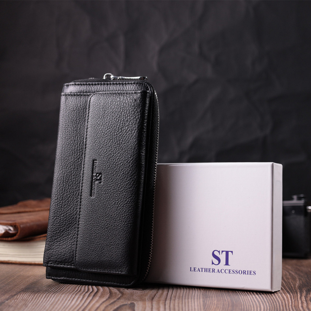 Функциональный кошелек-клатч унисекс из натуральной кожи ST Leather 22529 Черный Киев - изображение 8