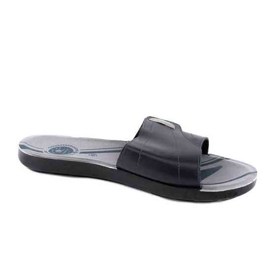 Чоловічі Шльопанці Тапочки Шкіряні Чорні Сланці на Липучці (розміри: 41,42,43,44,45,46) Дніпро