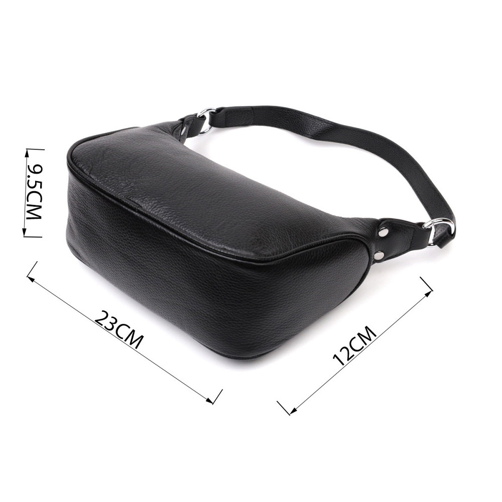 Акуратна шкіряна сумка жіноча напівкруглого формату з однією ручкою Vintage 22411 Чорна Київ - фото 3