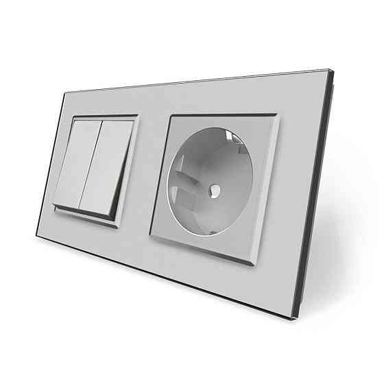 Двоклавішний вимикач з розеткою Livolo сірий скло (VL-C7C1EUK2-15) Коломыя